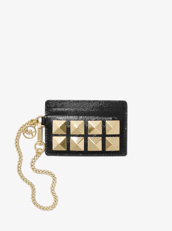 Damske Penazenky Michael Kors Small Studded Textured Leather Chain Card Case Čierne - Doplnky Michael Kors Lacne | DRYLZ-5034